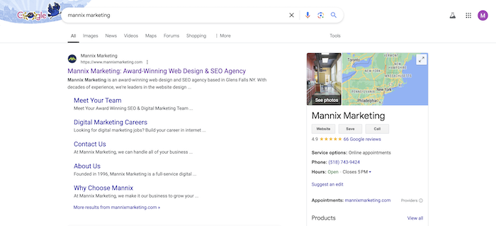 Mannix Marketing Google My Business profile screenshot from July 2024.